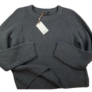 Quince Sweater Fisherman Crew 100% Organic Cotton Chunky Charcoal Women XL NWT
